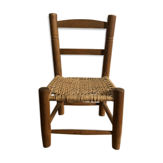 Small vintage children's chair - wood and rattan sluice