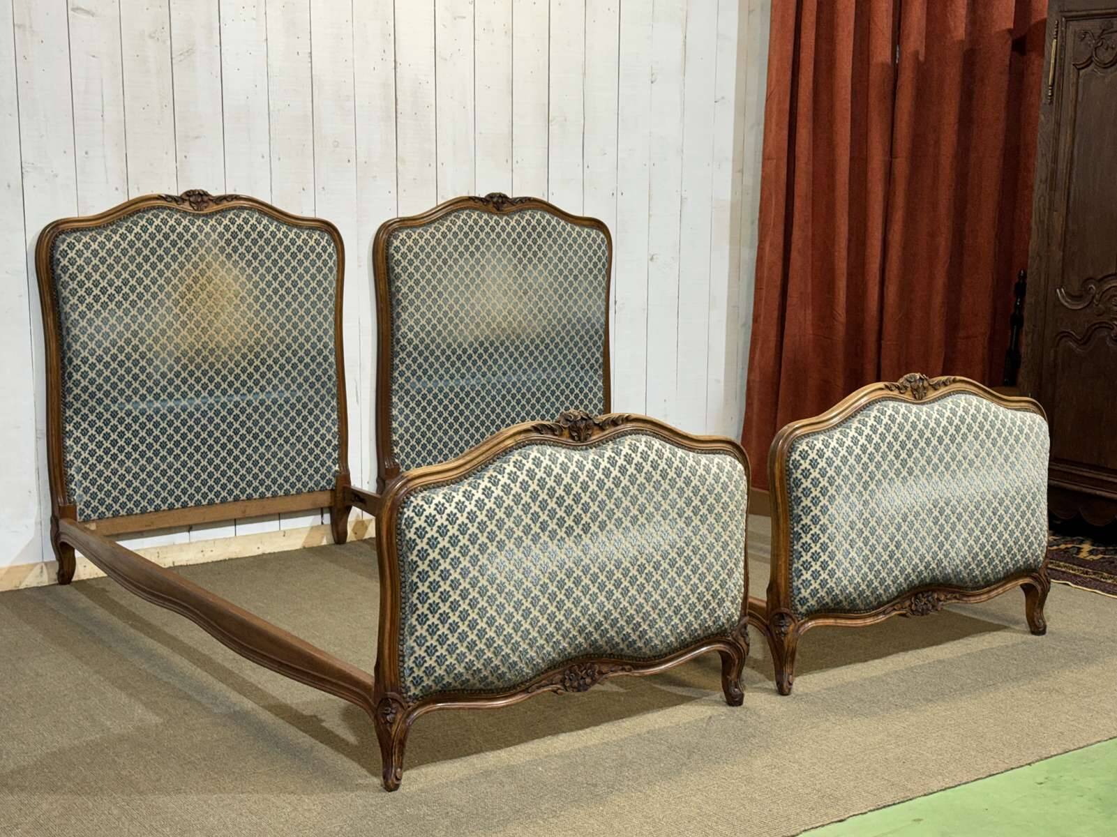 Pair of Louis XV style beech beds from the 1950s.