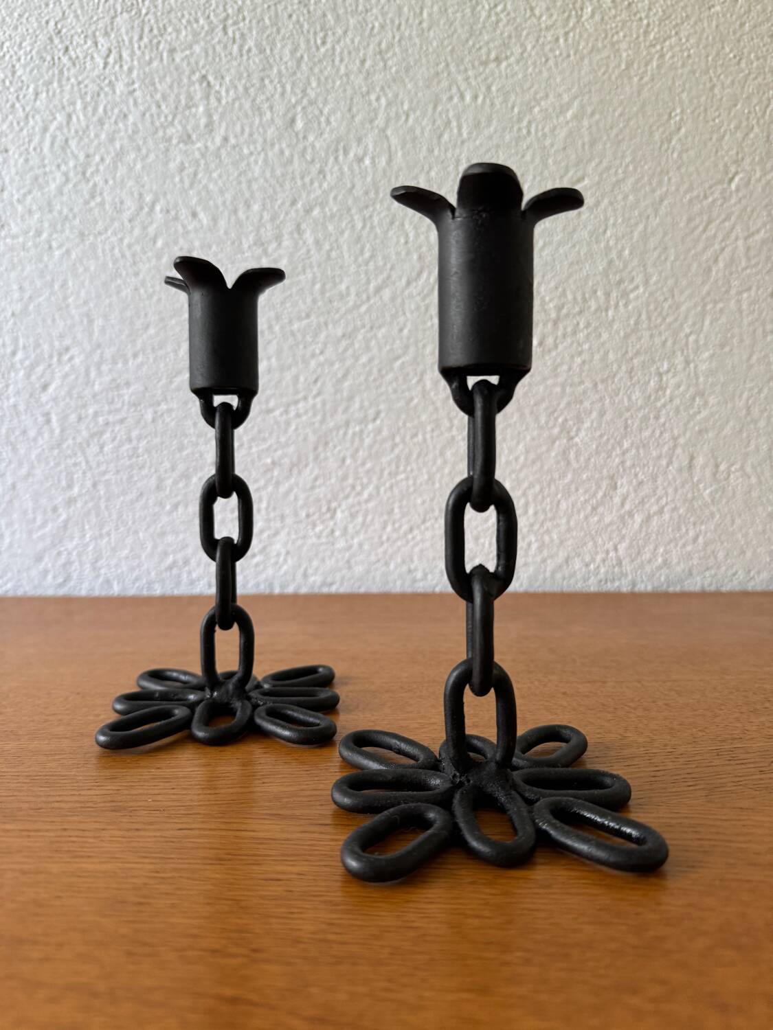 Brutalist wrought iron candlesticks from the 60s
