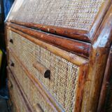 Rattan and wicker secretary chest of drawers