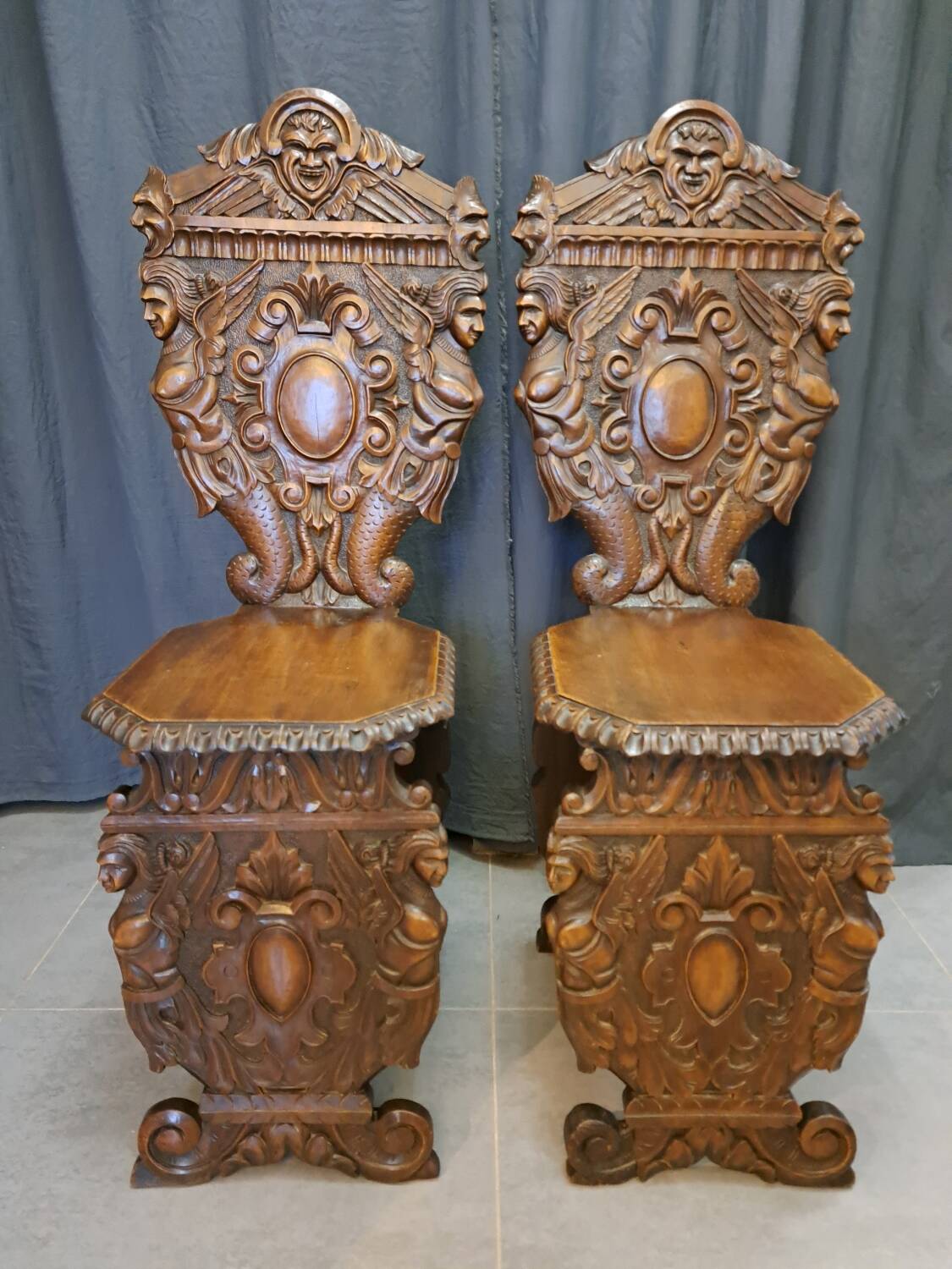 Pair of 19th century walnut stepladder chairs