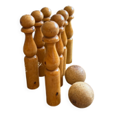 Old wooden bowling pins