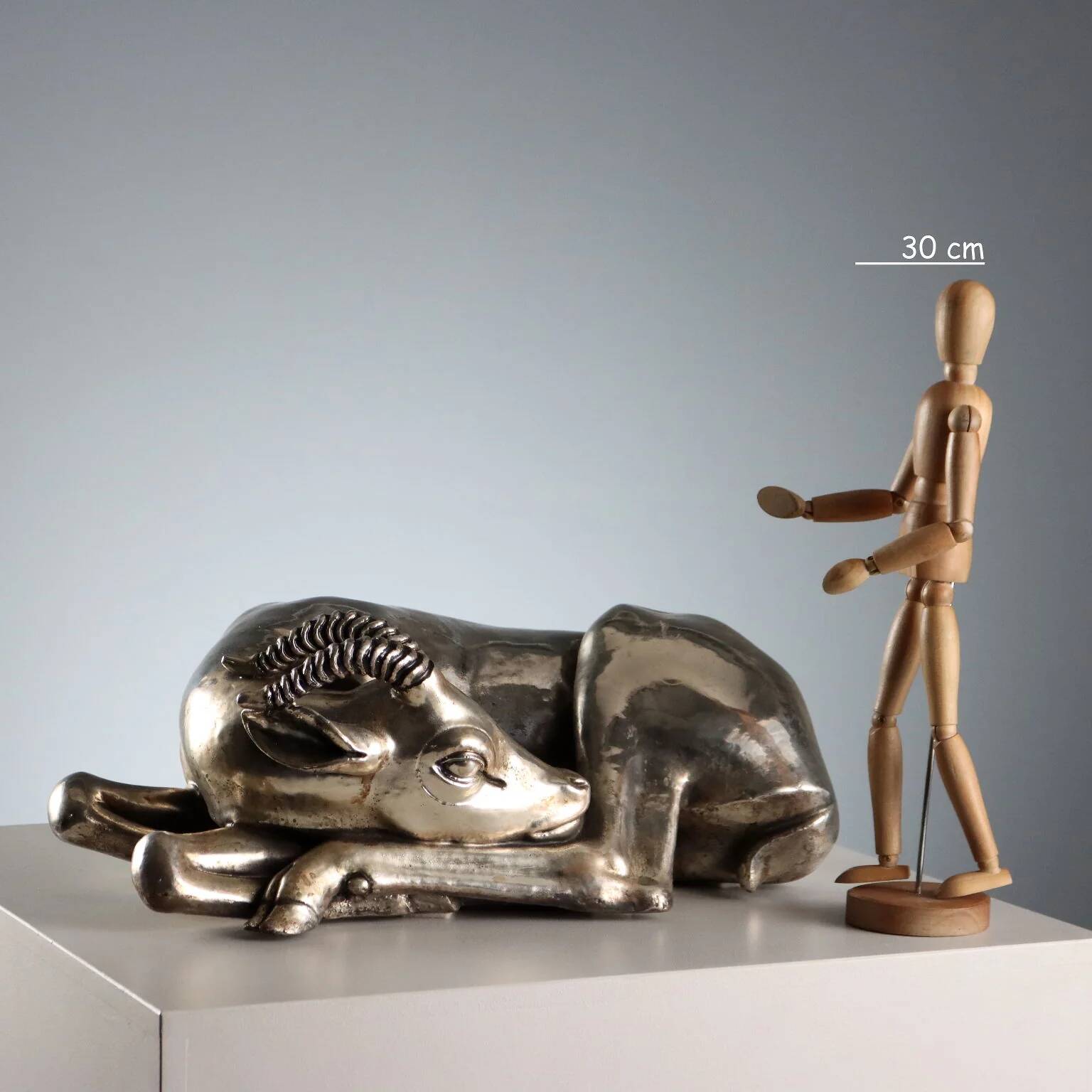 Ancient silver-plated antelope sculpture F.lli Raddi 20th Century