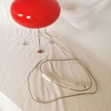 Red ufo mushroom lamp, space age, opaline and chrome steel.
