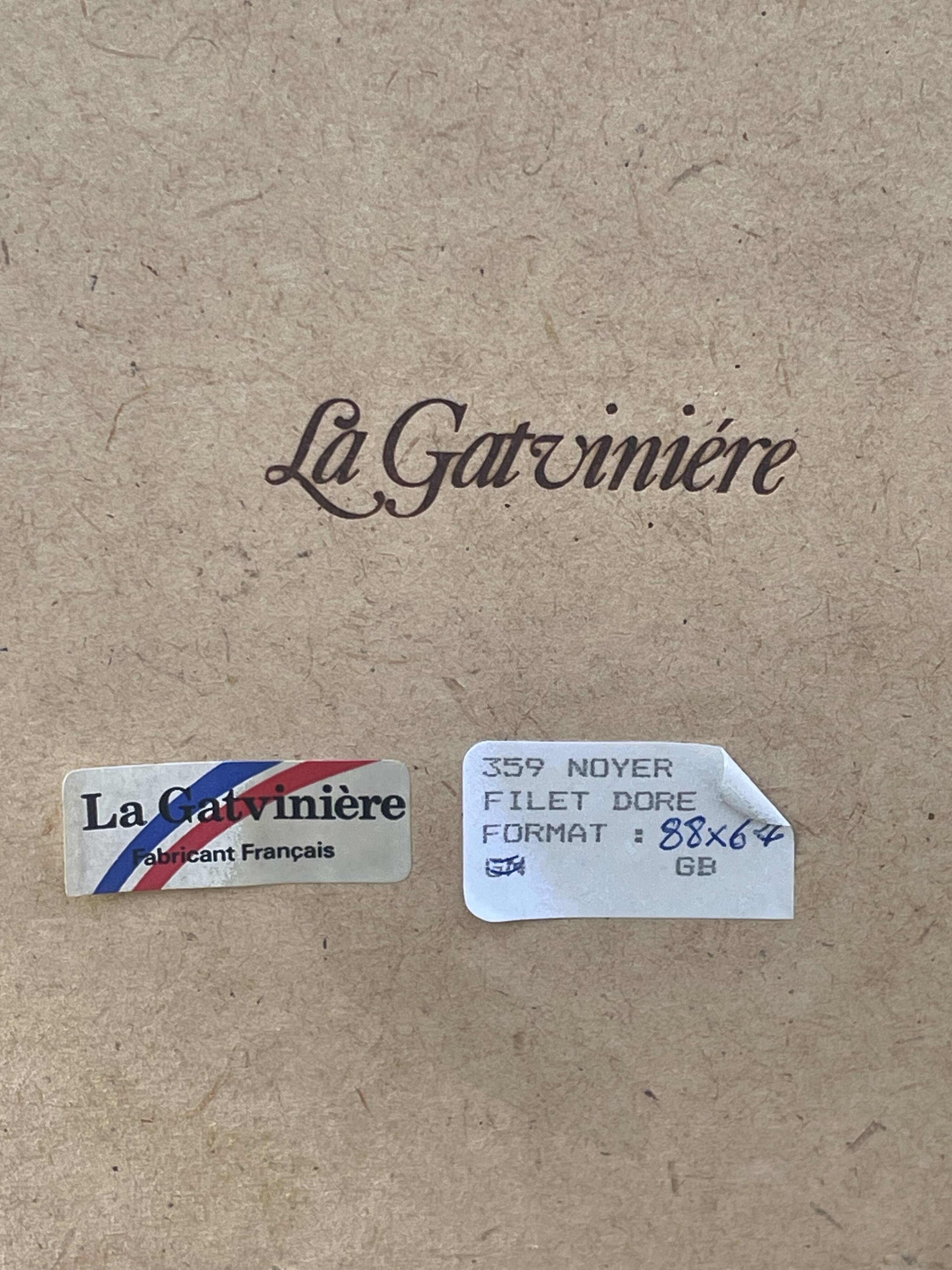 Large mirror with natural wood molding, gold fillet, beveled mirror, (La Gatvinière)