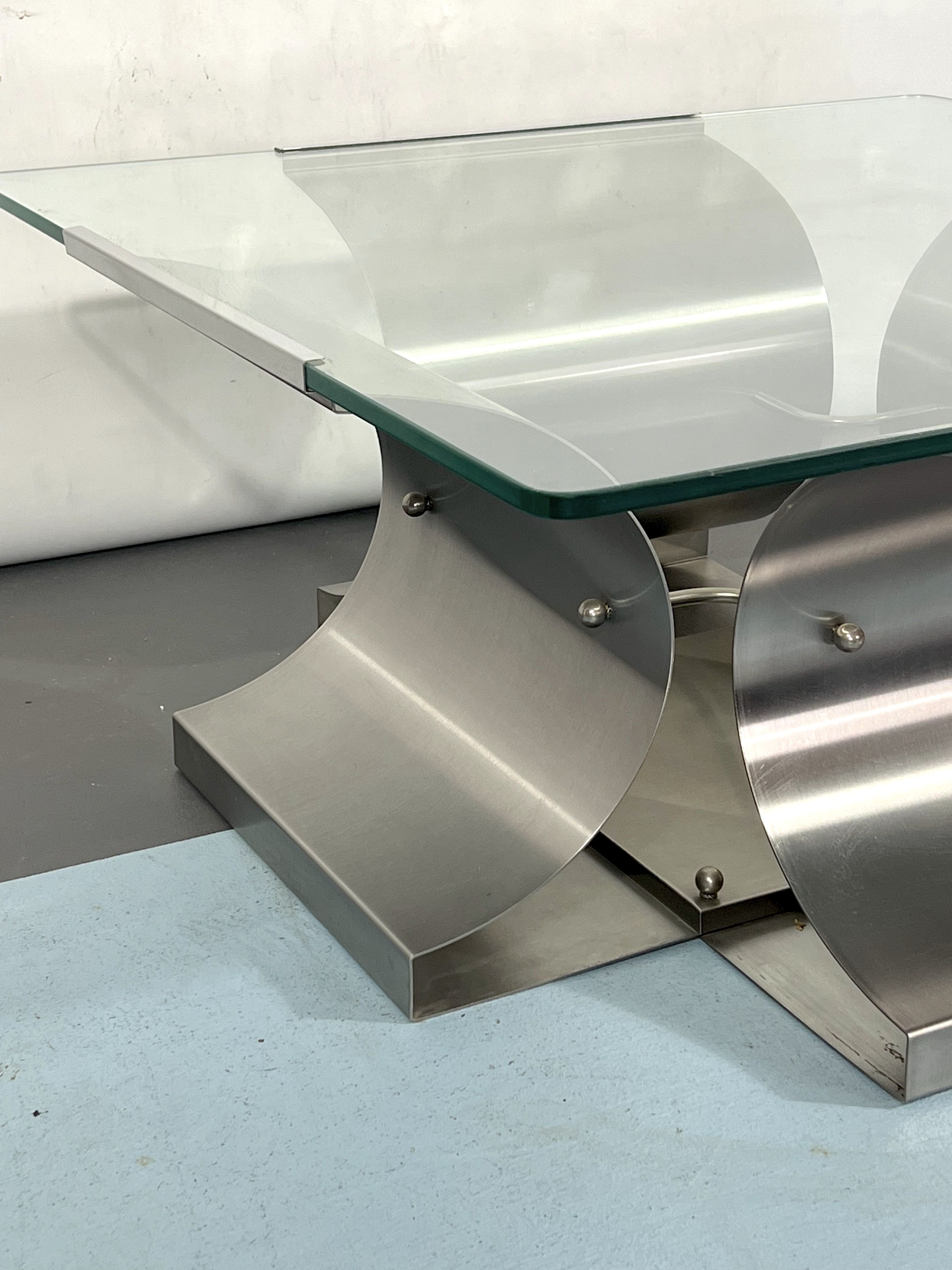 Coffee table in brushed steel 1970