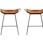 Pair of contemporary bar stools in cognac and smoked black.