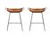 Pair of contemporary bar stools in cognac and smoked black.
