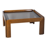 Vintage 1970s wood and glass coffee table designed by Afra and Tobia Scarpa