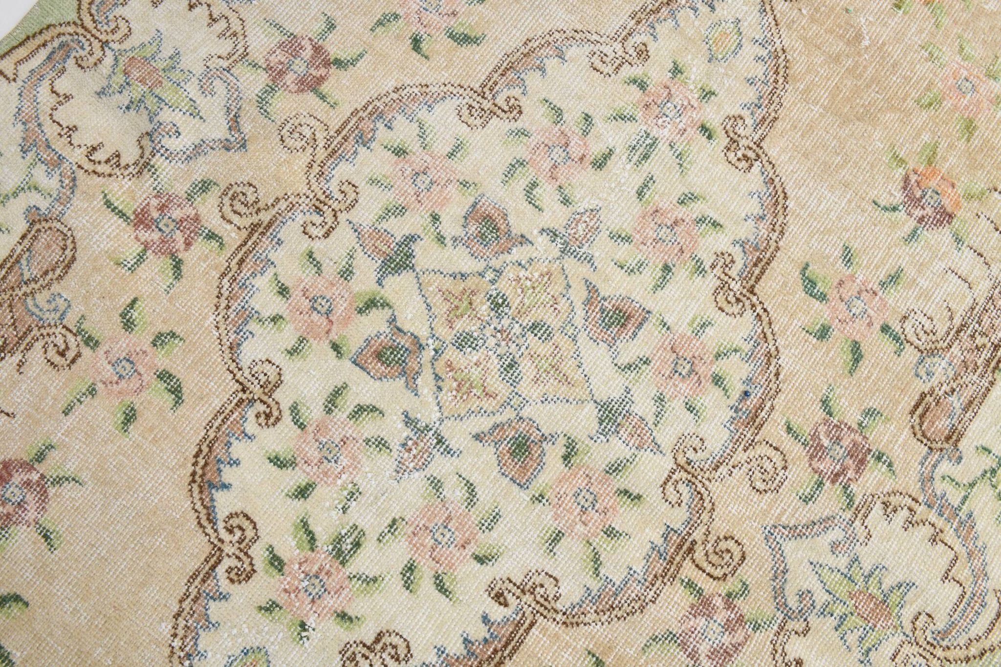 Light Yellow & Brown Turkish Rug, 114x204Cm