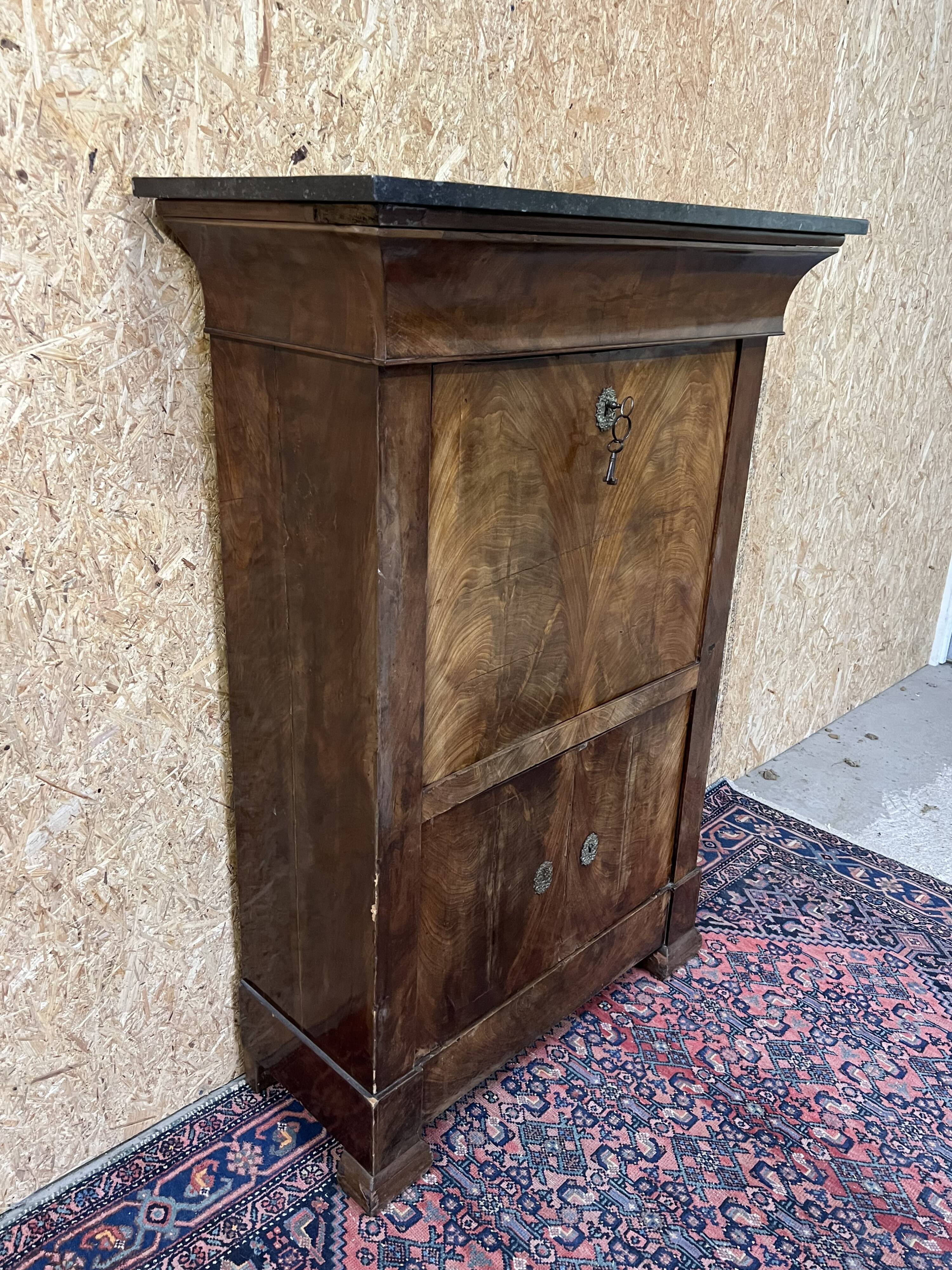 old secretary, Restoration era, lock and clover key, nineteenth century