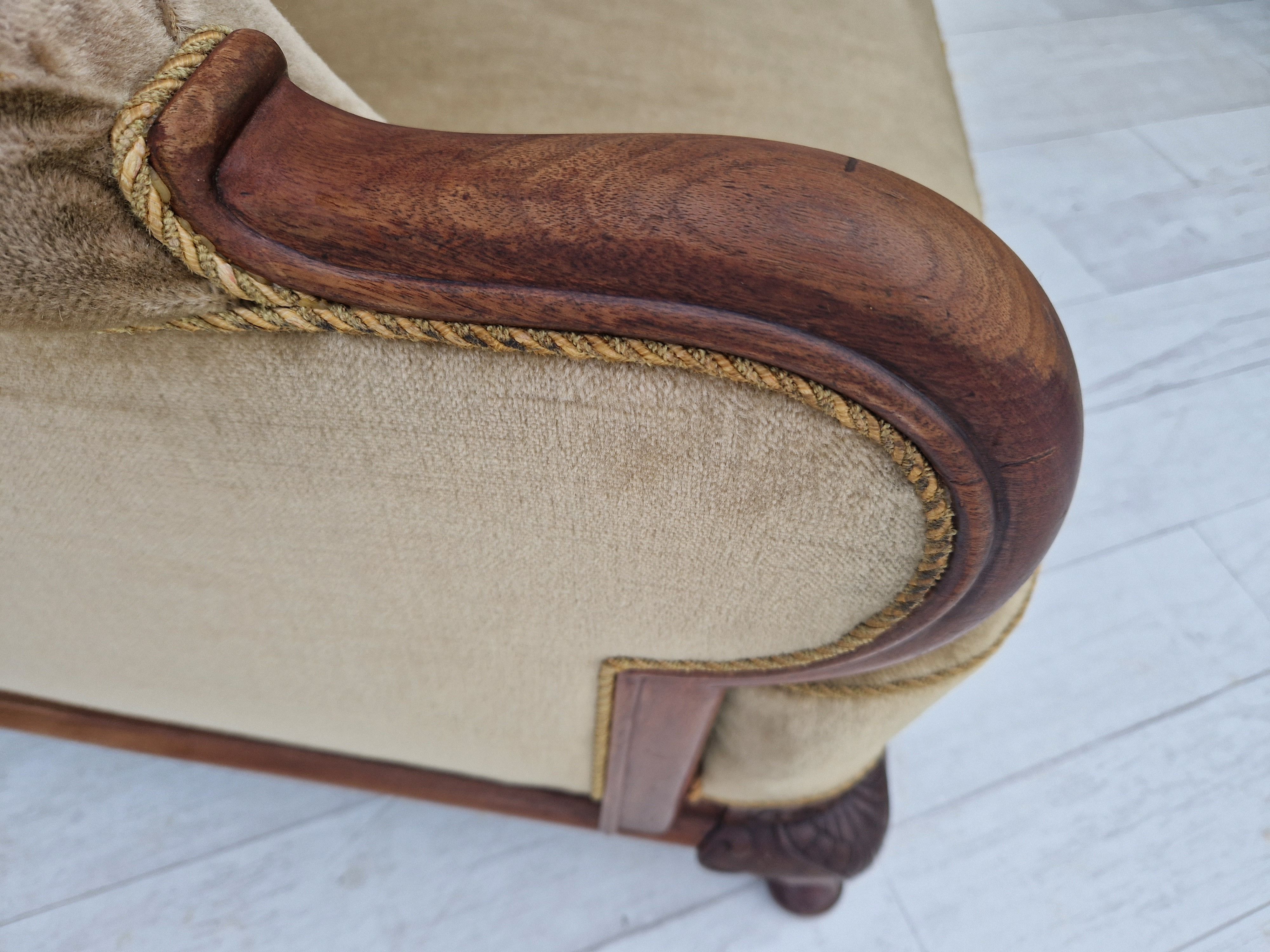 1950s, Danish design, set of armchairs, teak wood, velour, original condition.