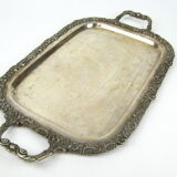 Plate with handle in silver metal