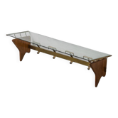 Porte-manteau mural en bois et verre, modernisme vintage des années 50