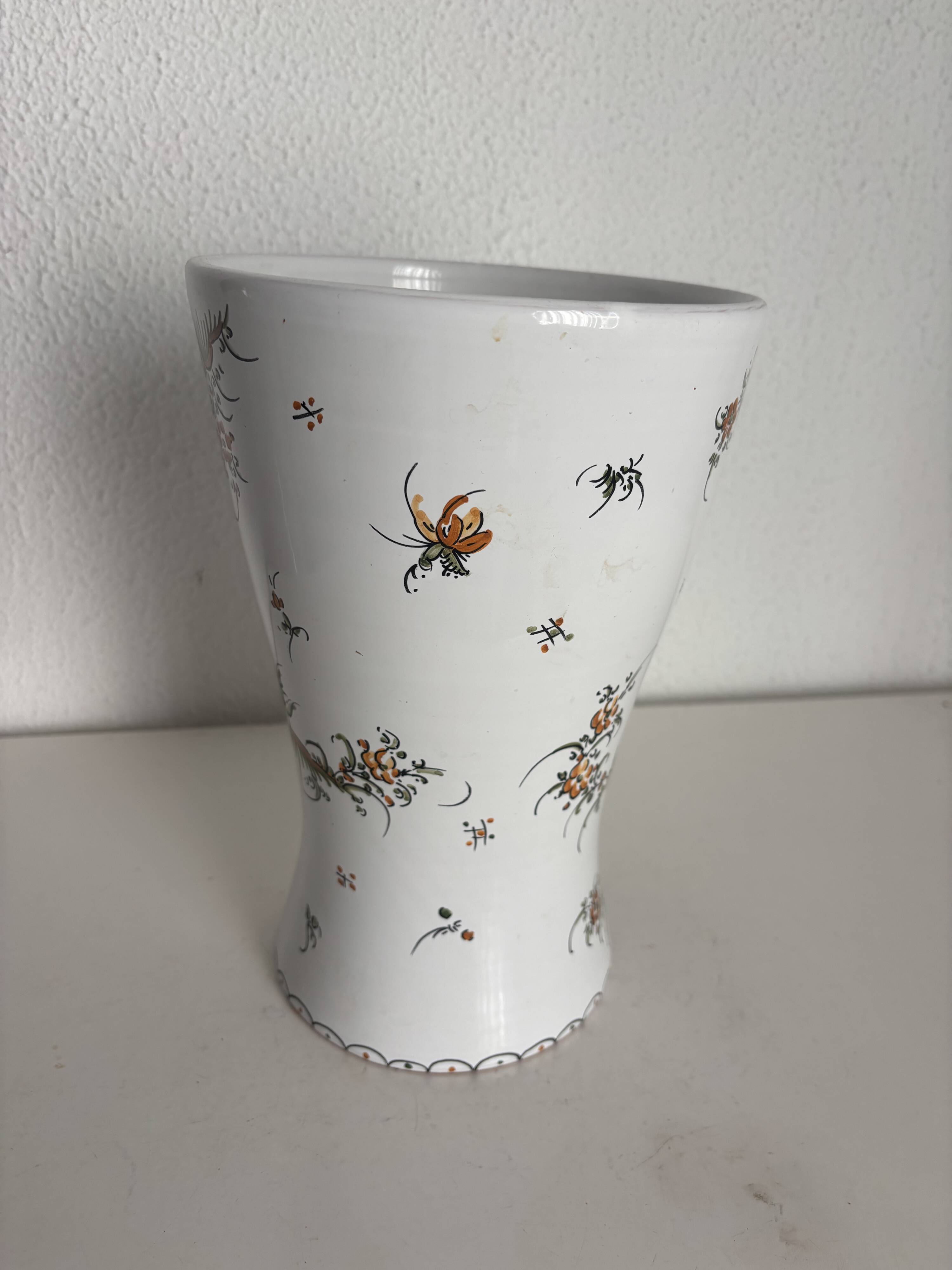 Vintage 1970 Moustiers ceramic faience vase - 26 cm