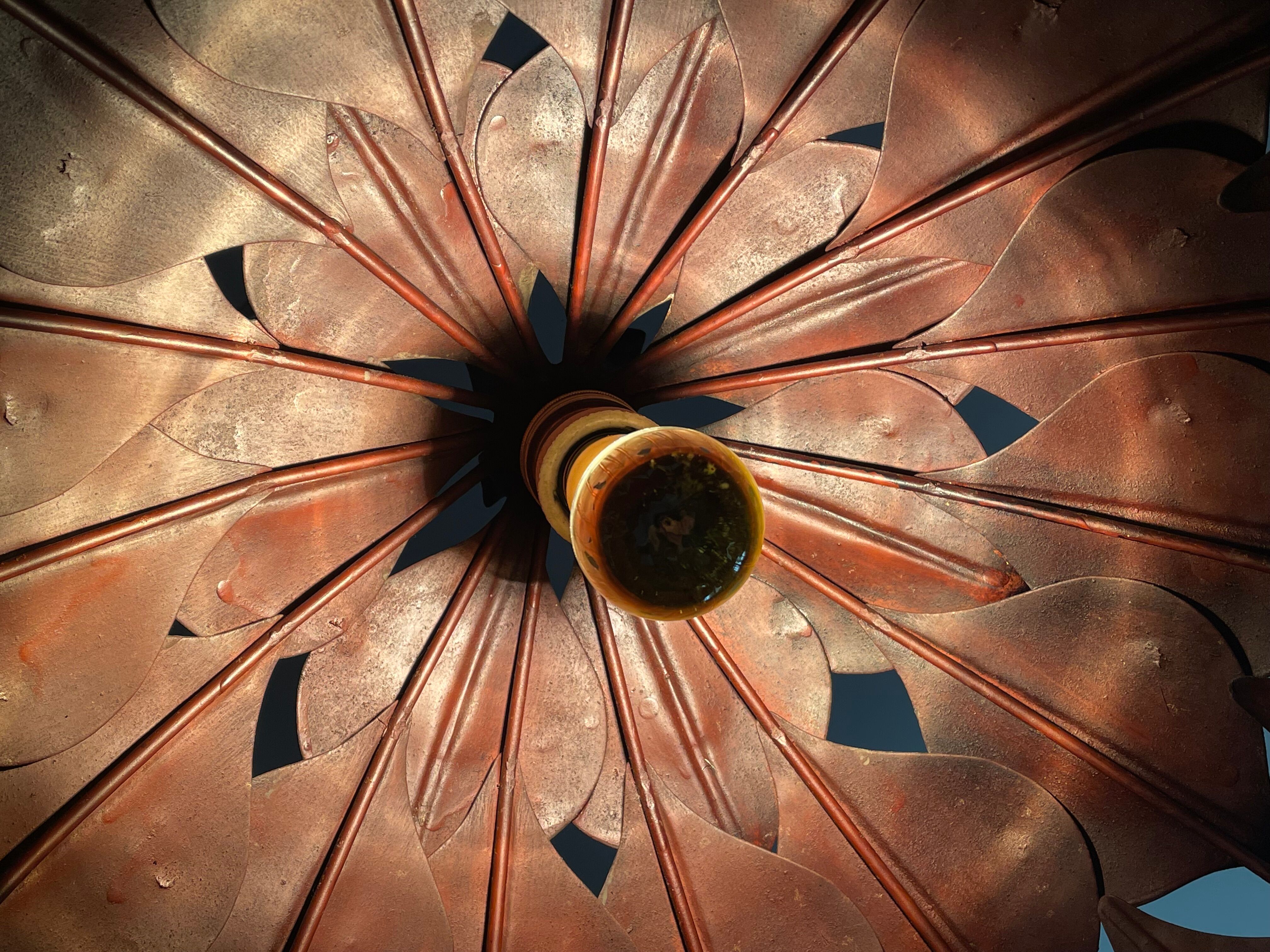 1970s metal chandelier Hans Kogl leaf patterns