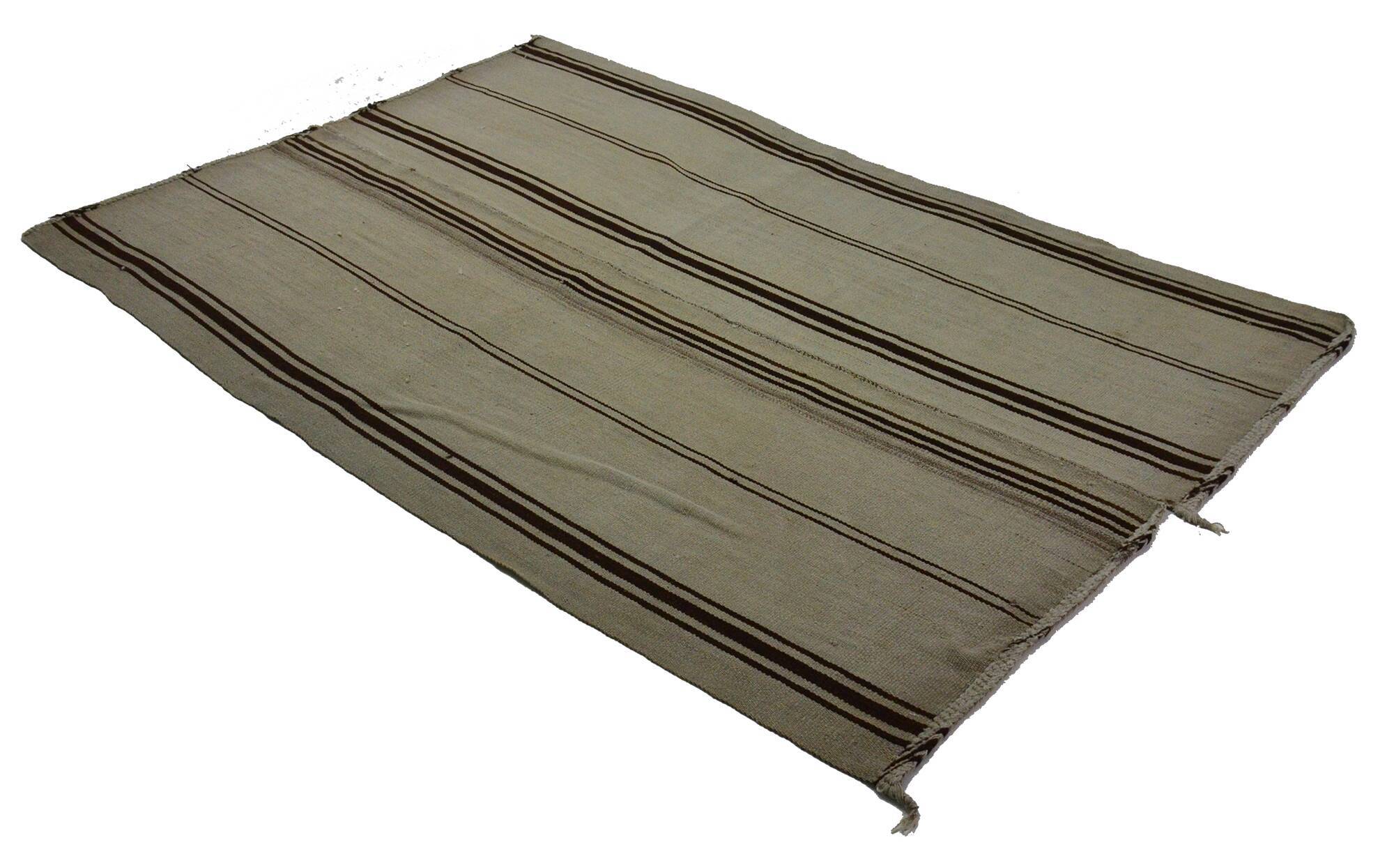 Turkish Kilim Konya Vintage 161x263 cm Beige Minimalist Stripes