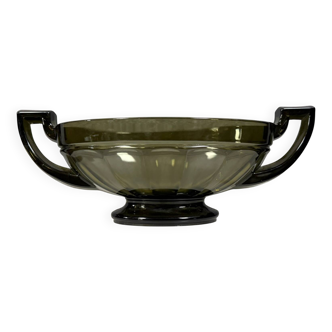Val Saint Lambert: large bowl or centerpiece in pressed green