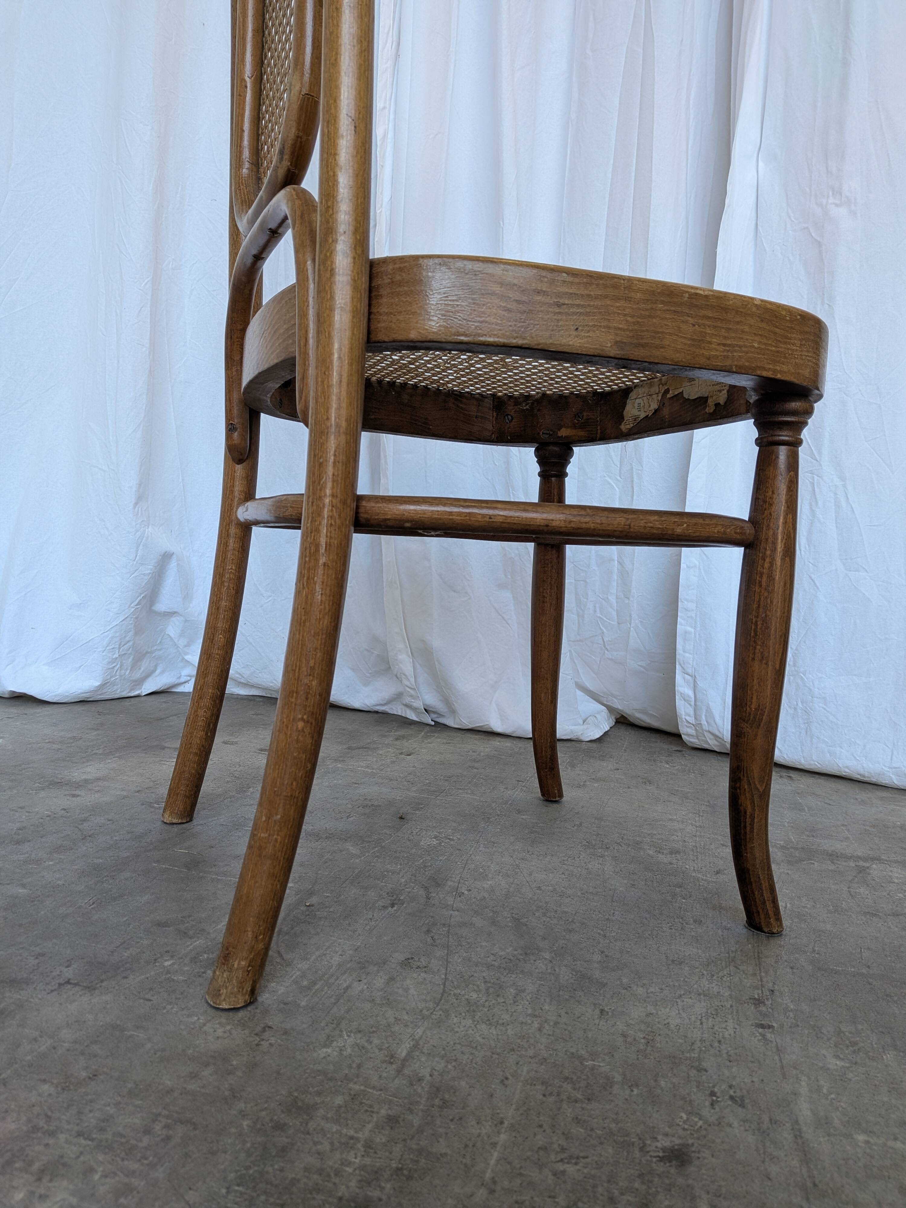 Vintage High Back Bentwood Cane Dining Chair / Thonet Style / Torn Seat