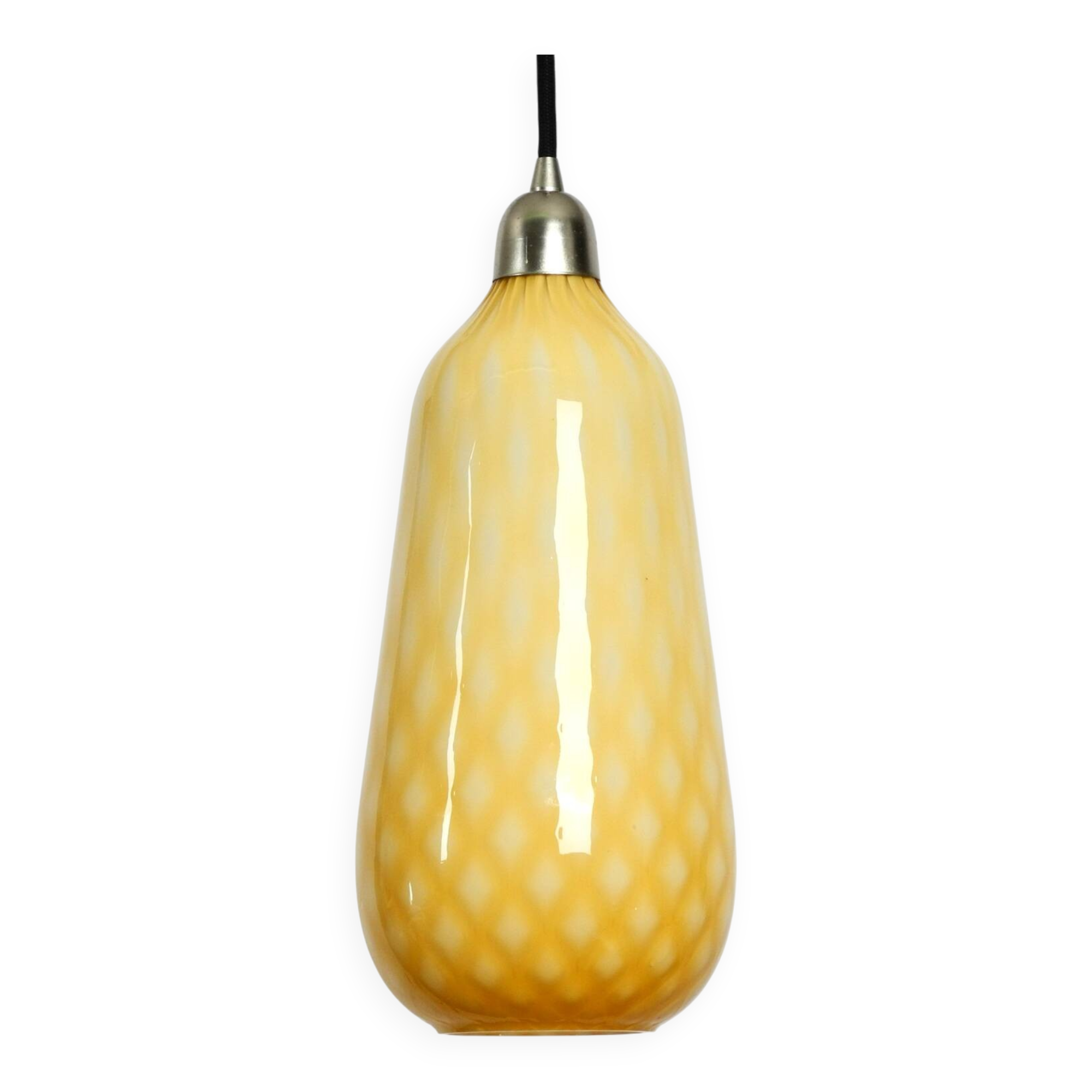 Beautiful yellow & white italian Mid Century Murano glass pendant lamp
