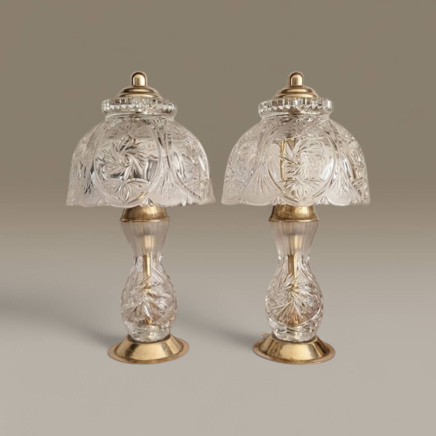 Pair of cut crystal and brass lamps - European production 1950