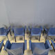 Postmodern blue leather dining chairs Italy, 1980s set of 8