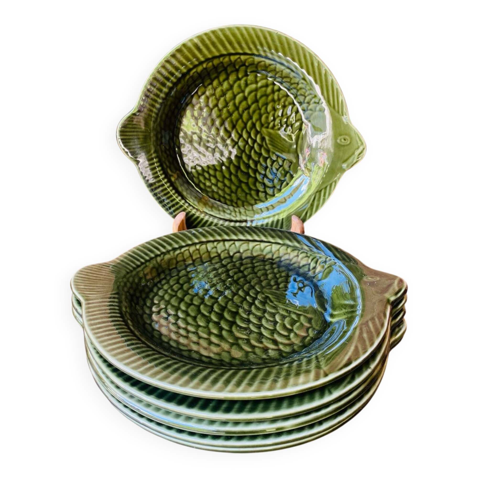 Lot de 6 assiettes barbotine poisson Sarreguemines