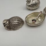 Salière poivrier et moutardier oiseaux en métal argenté style Gucci