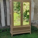 Armoire à glaces 2 portes 1 tiroir style art déco Chêne bois brut