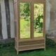 2-door, 1-drawer mirrored cabinet in art deco style, raw oak wood