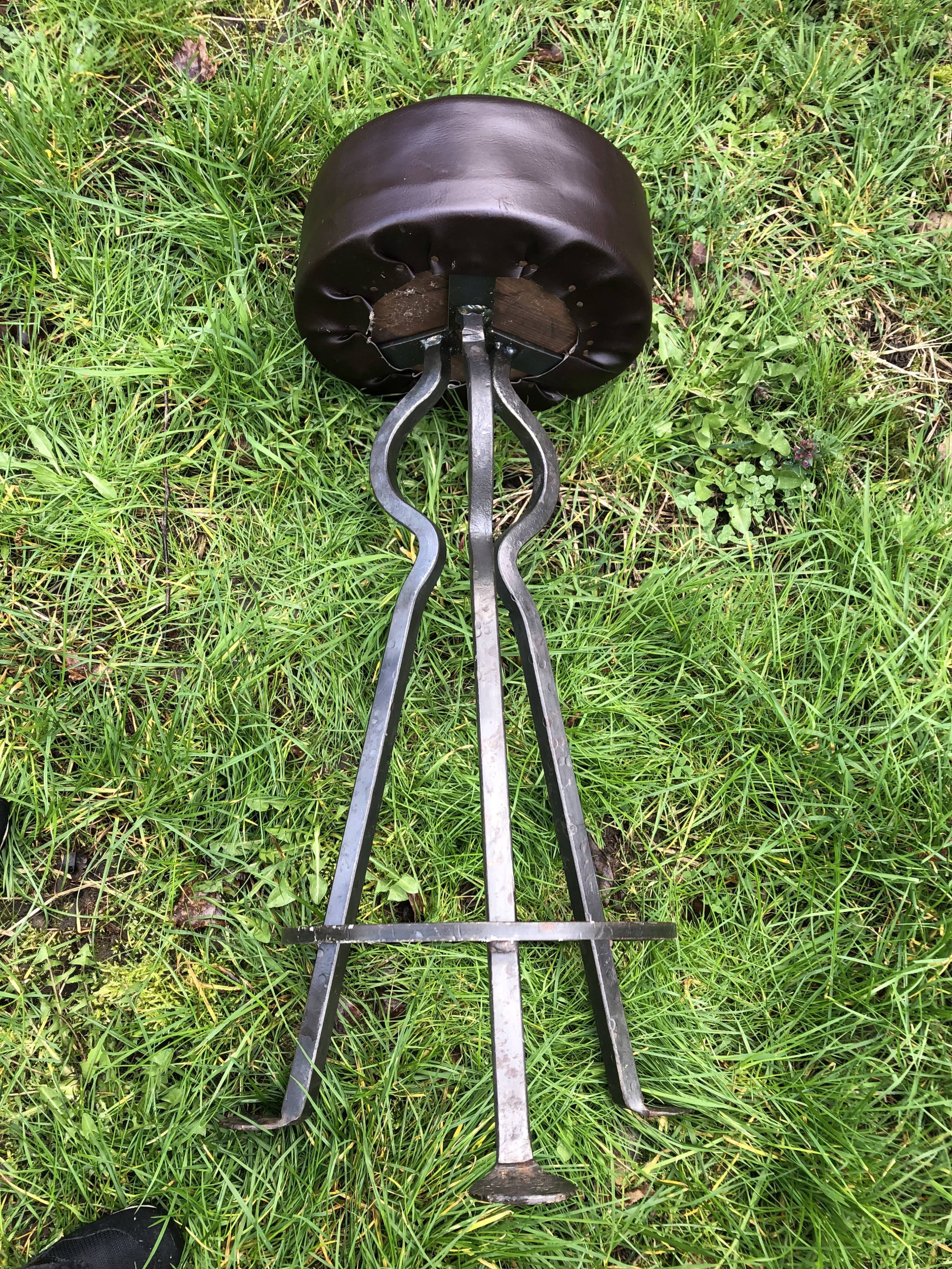 Vintage leather and wrought iron bar stools
