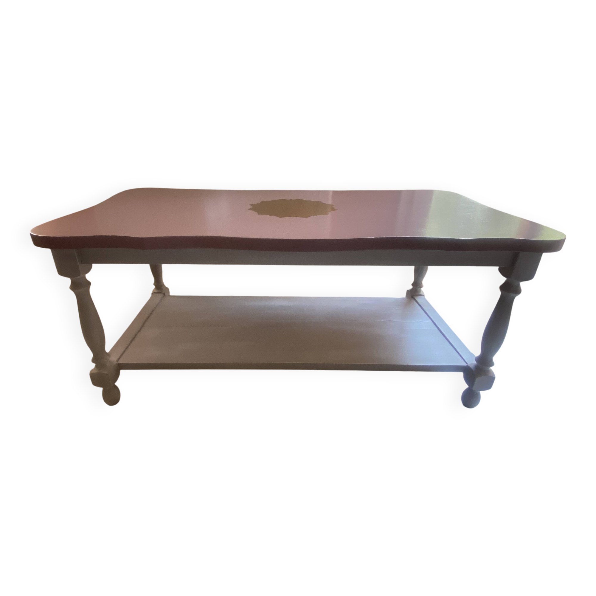 Table basse vintage rustique - rose et doré