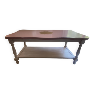 Table basse vintage rustique - rose et doré