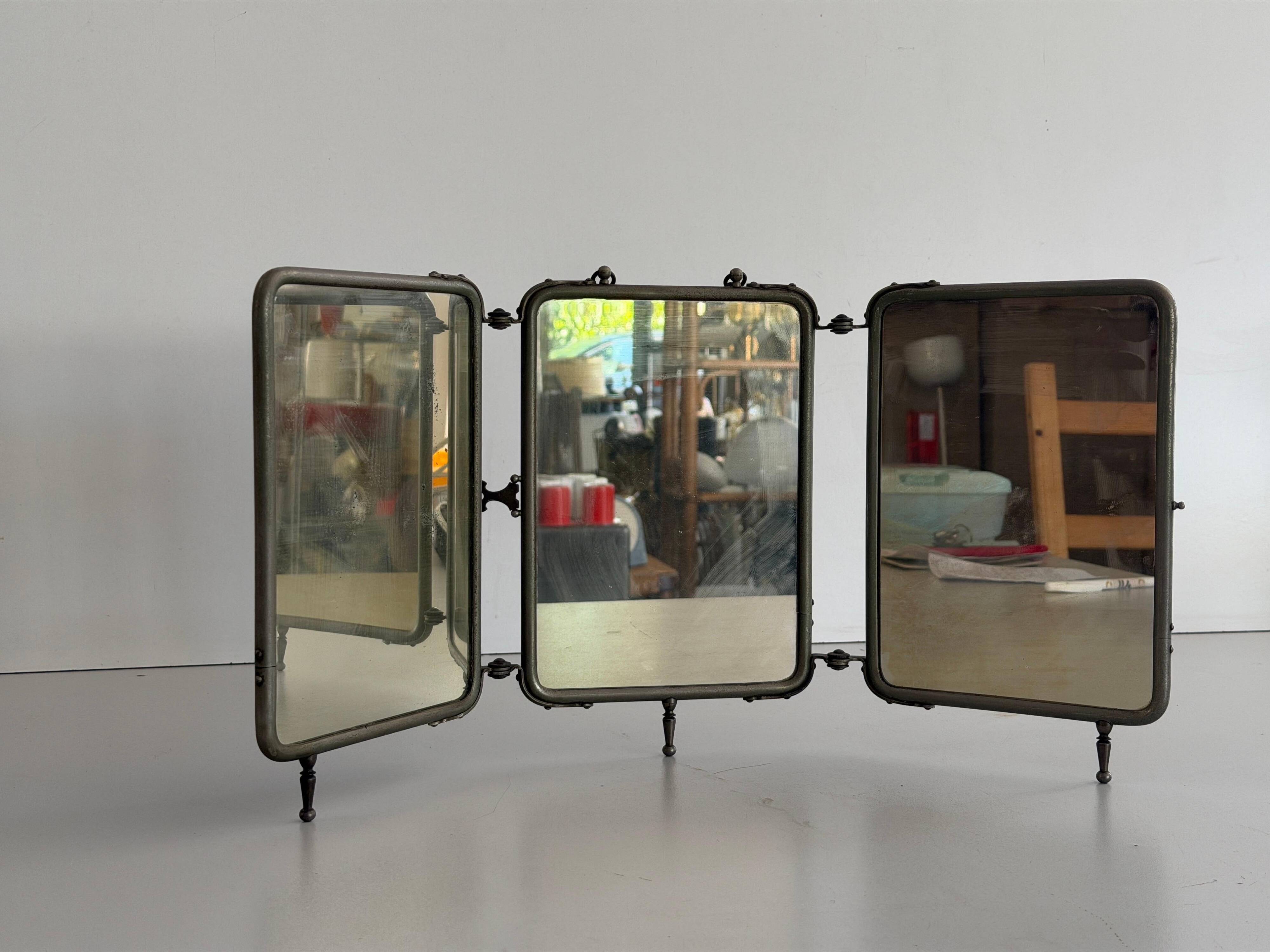 Art Deco 3 Nickel-plated glass covers Table or wall mirror, 1940s, Italy