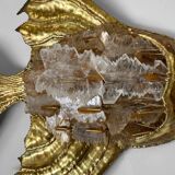 Vintage brass and stone fish-shaped wall light, 1970s