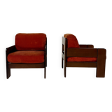 Mid-Century Armchairs, Original Orange Velvet, Italy, 1970s