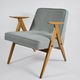 Original vintage armchair, 60s, fully restored, grey fabric