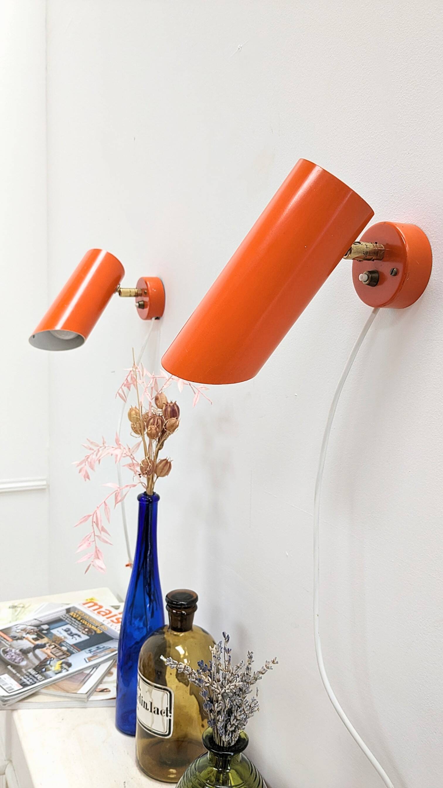 2 orange wall lights from the 70s