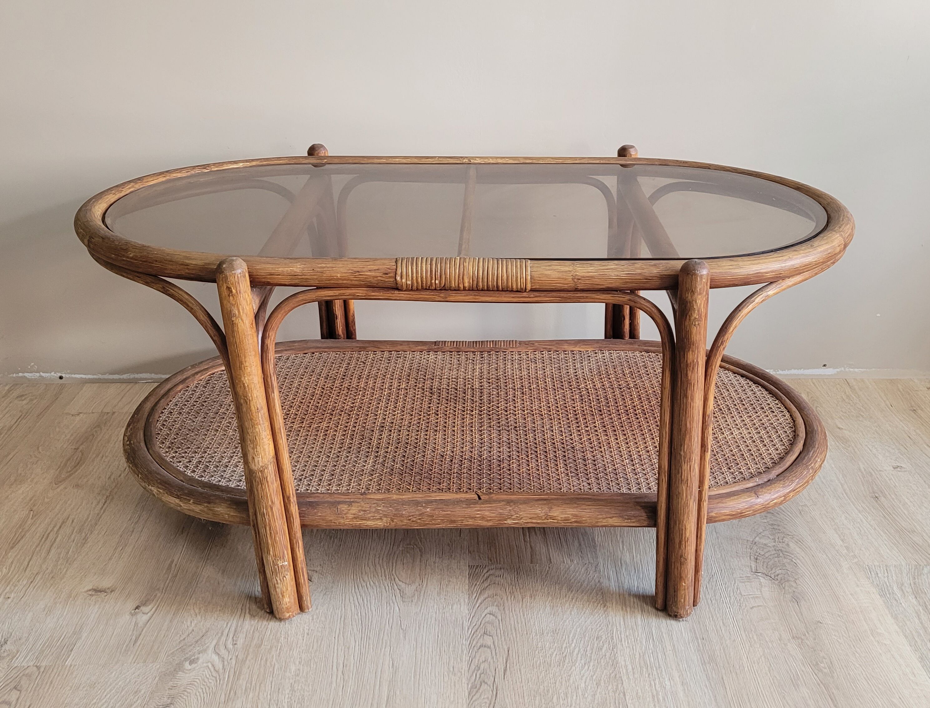 Rattan coffee table smoked glass
