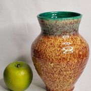 Glazed stoneware vase in green and brown speckled – signed Accolay – 22 cm