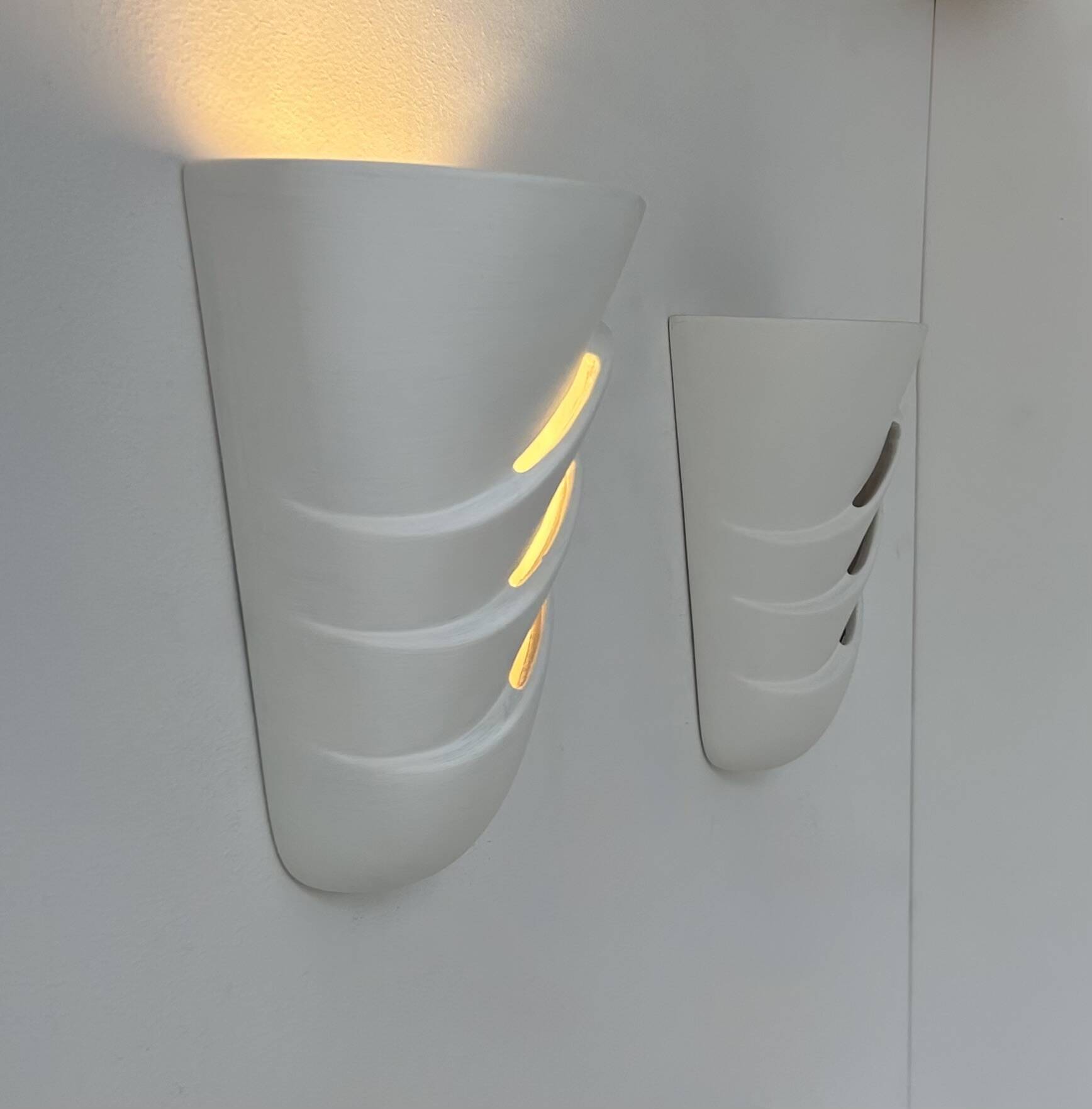 Pair of vintage wall lights, matte white plaster, France, 1970