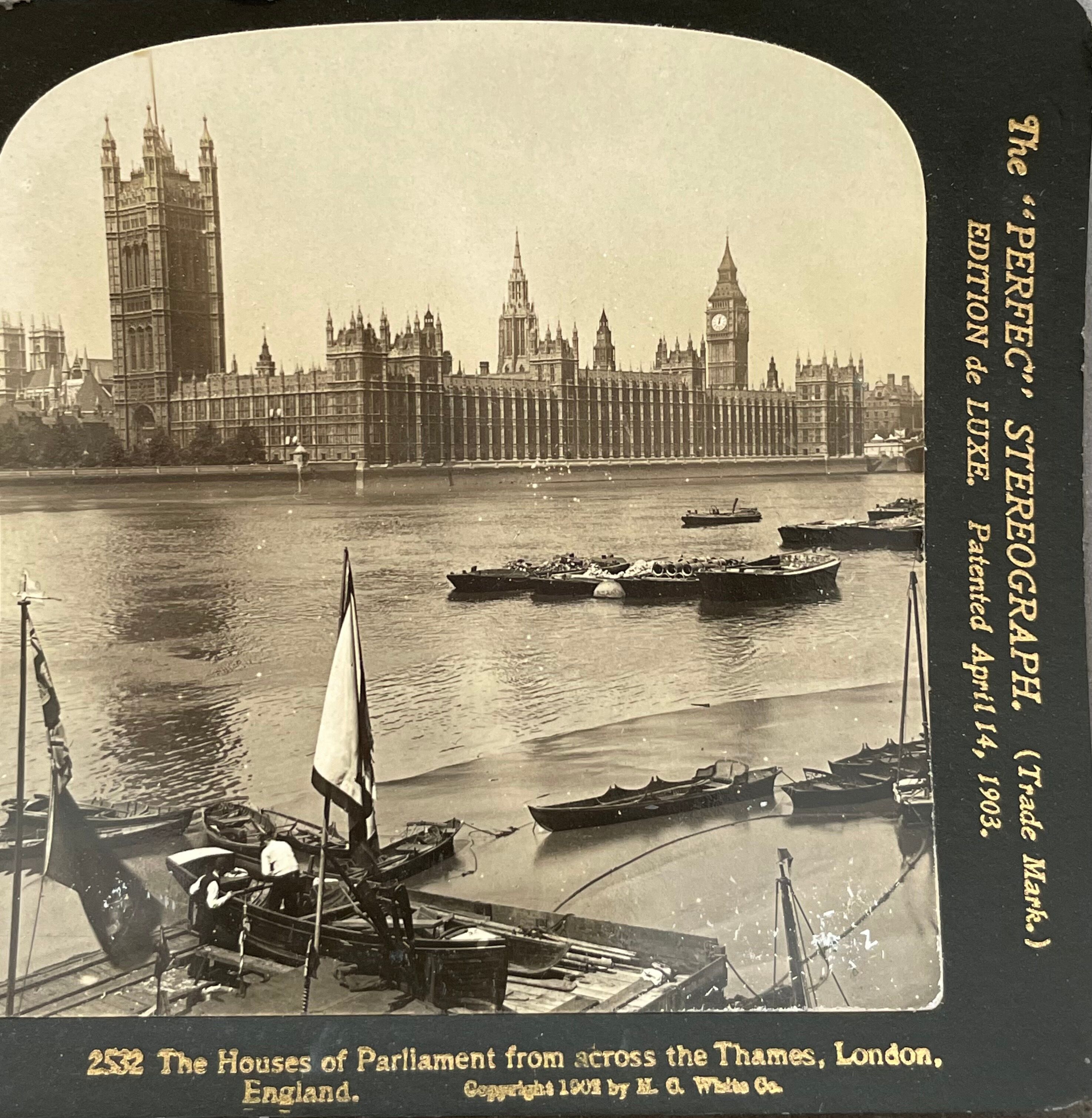 Old photography stereo, stereograph, luxury albumine 1903 Palace of Parliament, London