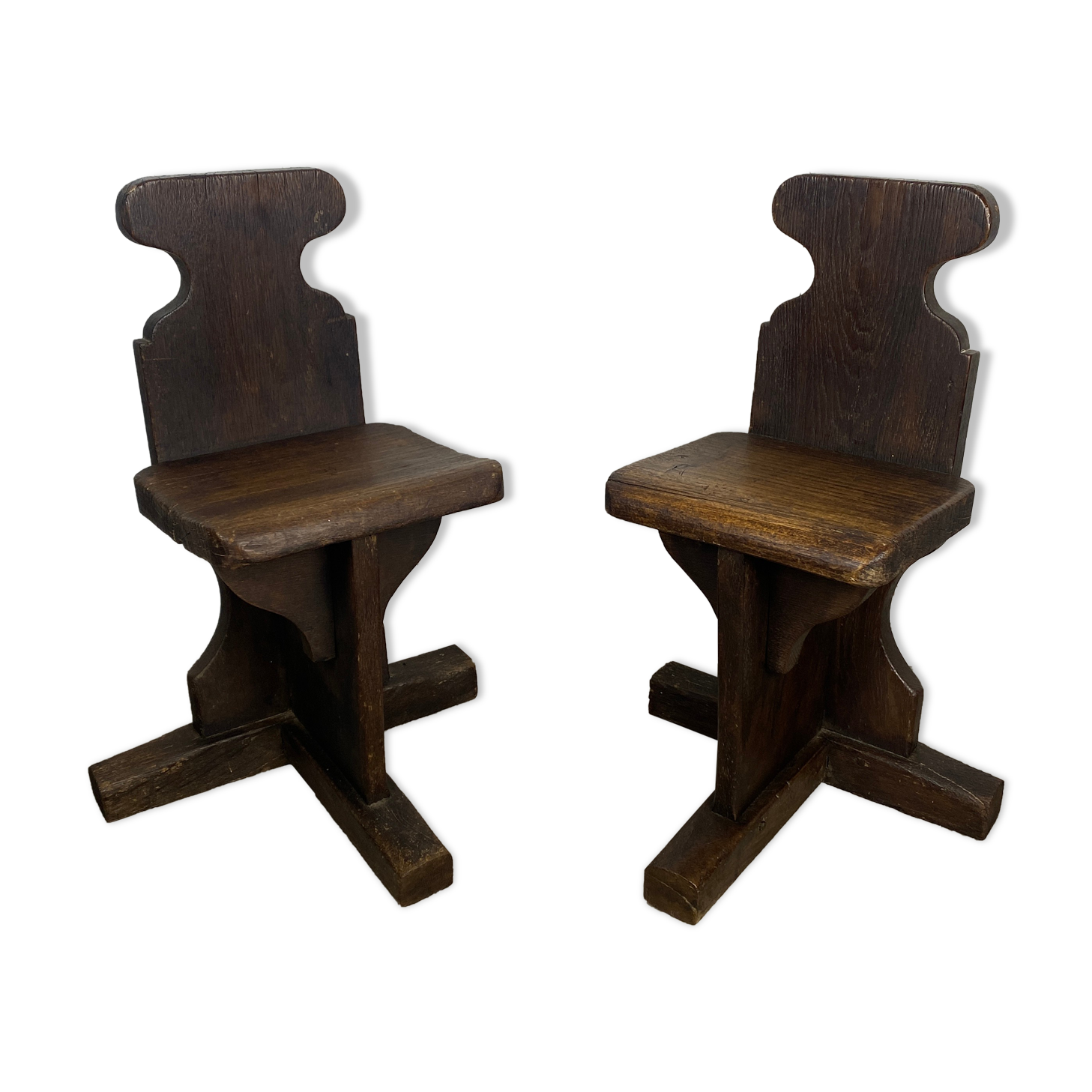 Pair of brutalist oak stools