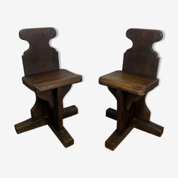 Pair of brutalist oak stools