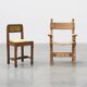 Brutalist armchair with carved rosettes and nailed wooden seat, Spain, 20th