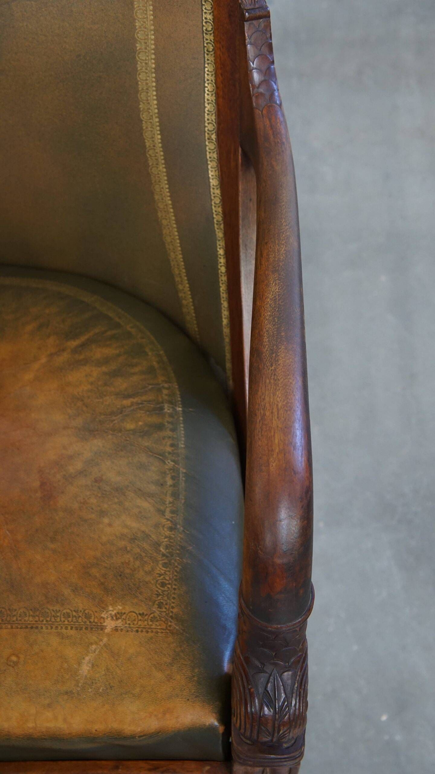Leather and wooden Empire style side/desk chair from the early 20th century