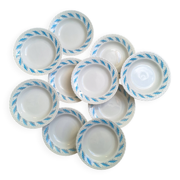 Deep plates in the Amandinoise style, blue oak leaves.