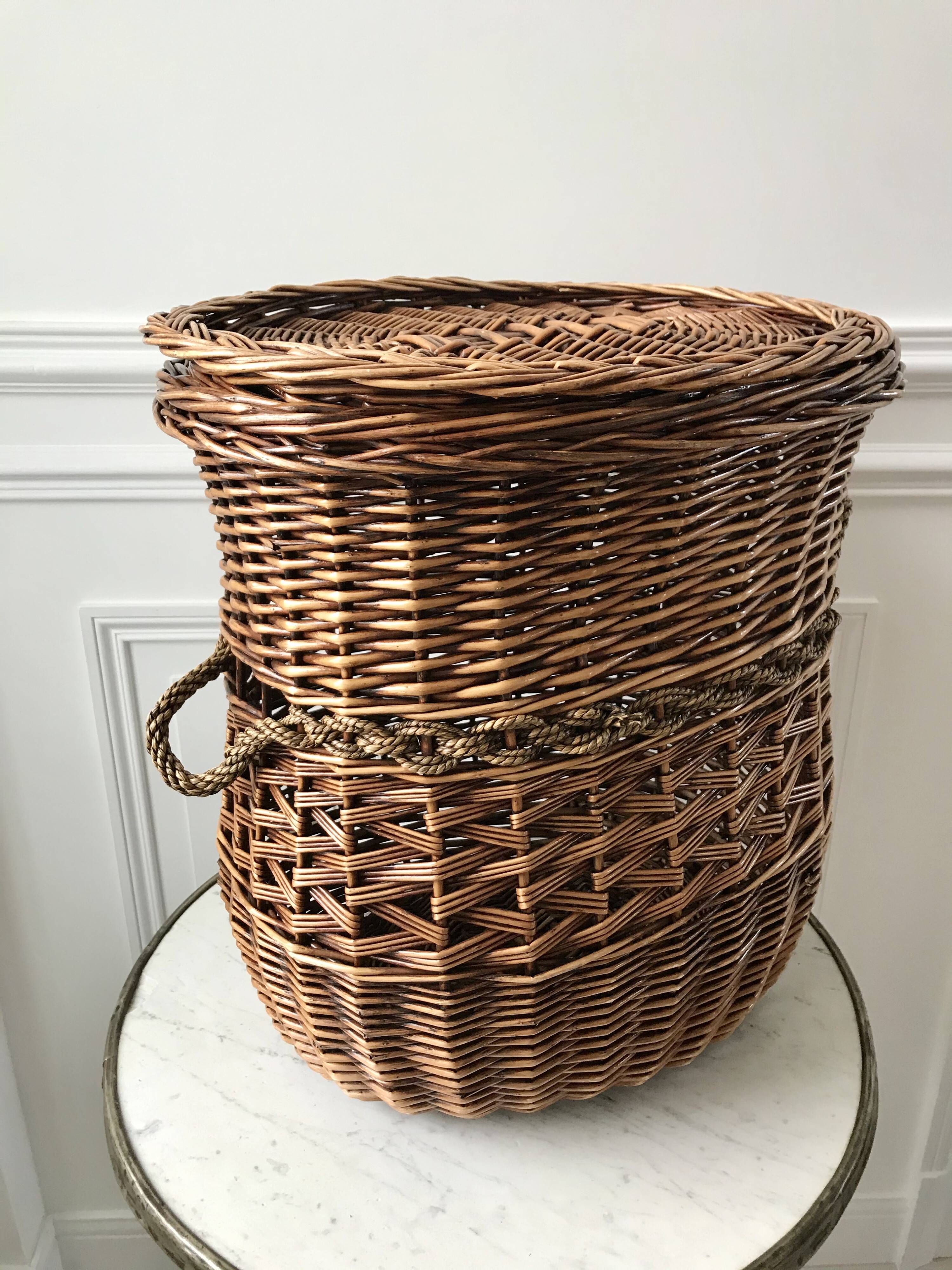 Pair of 60s rattan storage baskets