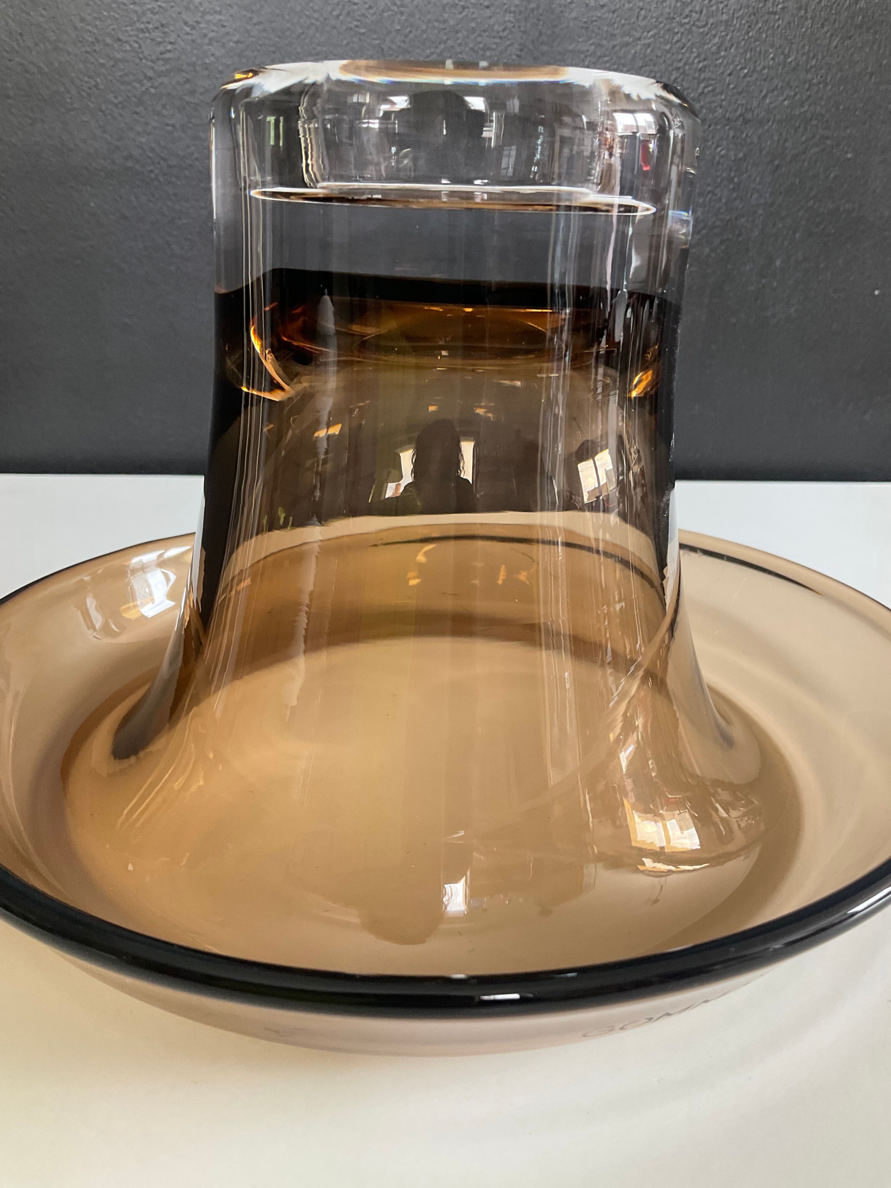 Vintage Gommaire mushroom vase in smoked glass