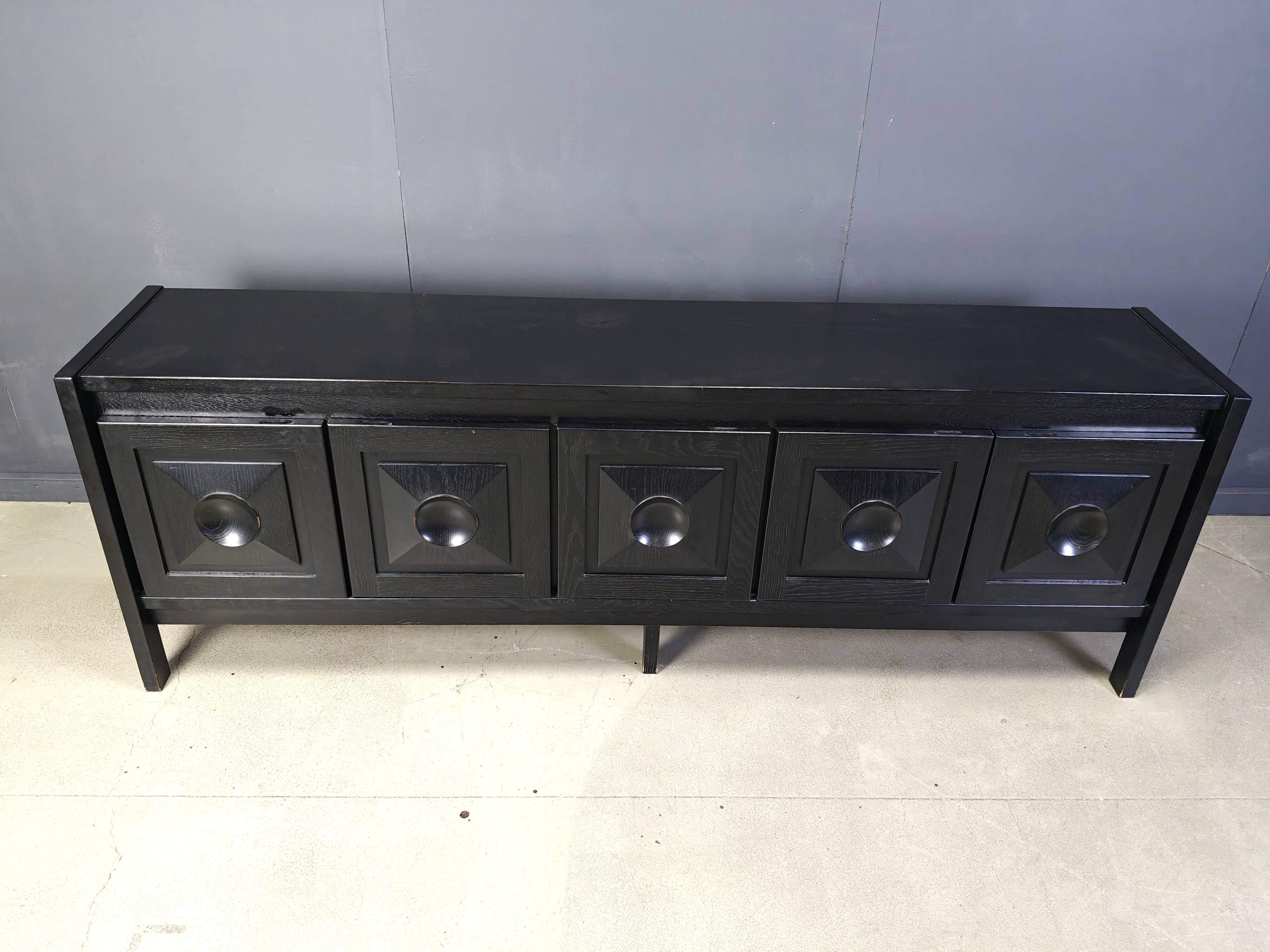 Ebonized wooden brutalist credenza, 1970s